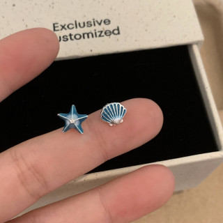 半日逅屿 海星贝壳不对称耳钉女小众清冷感韩系百搭耳坠轻奢个性设计感耳饰 sr1198不对称海星贝壳耳钉