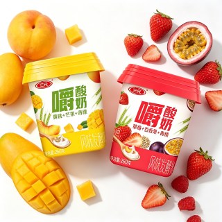 三元 嚼酸奶黄桃芒果草莓百香果混合口味酸牛奶260g*8杯大块果粒
