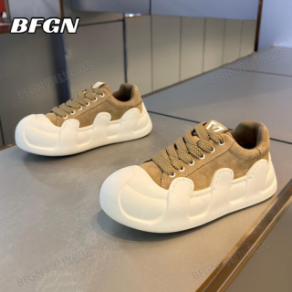 BFGN 品牌牛皮男鞋2026秋季新款透气休闲鞋男士增高板鞋软底运动鞋子男 卡其色