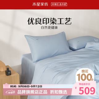 水星家纺 A类60支全棉水洗棉四件套刺绣被套床单枕罩套件 海·里面水洗棉四件套 1.5米床