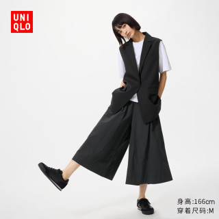 优衣库 休闲裙裤/常规款女装男装/阔感裙裤七分裤485593 09 黑色 XS