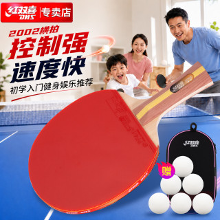 红双喜 横拍 H2002双面反胶健身型乒乓拍（附带拍套+乒乓球，单块装）