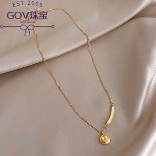 GOV 小蛮腰镀18k金项链AU750女18K彩金双环镶钻轻奢项链