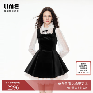 lime 朗姿莱茵福莱尔蝴蝶结A字大摆丝绒连衣裙女法式蓬蓬公主裙26秋新 夜幕黑色 XL
