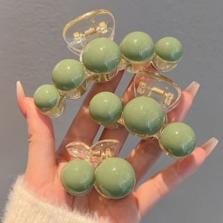 非金属仿珍珠发饰 雾霾绿色珍珠抓夹气质后脑勺盘发夹大号鲨鱼夹