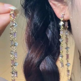 合金耳饰 方形流苏耳坠甜美气质粉色耳饰可拆卸两戴夏季新款耳环