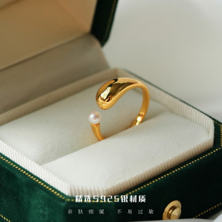 丽沁 925银戒指 精致光面蛇形可调节戒指秋冬新品水滴形时尚戒圈
