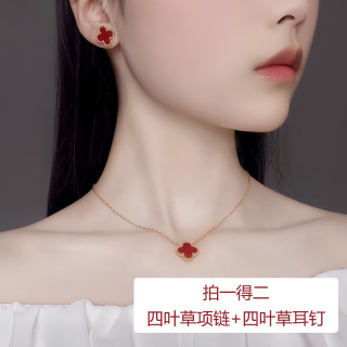 钛钢项链 红色项链不掉色双面经典幸运项链轻奢小众锁骨链