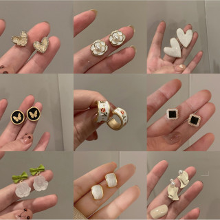合金仿珍珠耳饰 韩版小众法式百搭ins小香风清新爱心花朵耳环耳钉