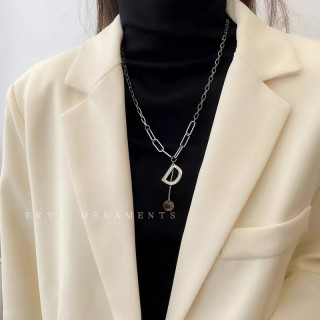 钛钢项链 韩国东大门字母D项链中长款毛衣链百搭流苏小众设计A83