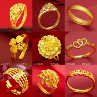 铜合金戒指 金色富贵花戒指高级感首饰不掉色开口戒指女素圈戒指