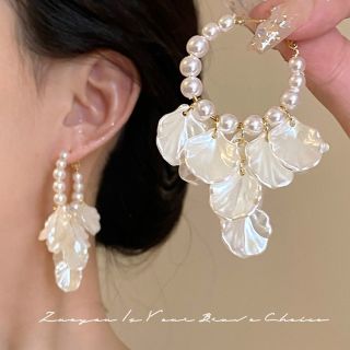 合金亚克力耳饰 度假风复古珠珠花瓣流苏耳环女轻奢高级感耳饰品