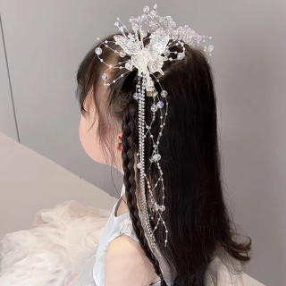 超仙蝴蝶流苏发饰女童古风汉服发夹儿童水晶演出森系公主生日头饰
