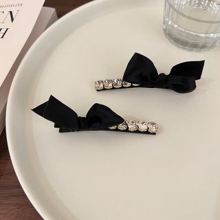 韩版水钻黑色蝴蝶结发夹百搭精致刘海夹边夹ins头饰夹子发饰新款