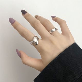 2024款日韩复古光面爱心戒指女简约百搭爱心形宽面开口潮人指环