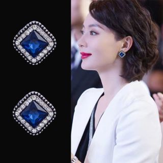 嫚纤 铜合金耳饰 耳环新款韩式气质高级感耳饰复古方块耳钉无耳洞耳夹