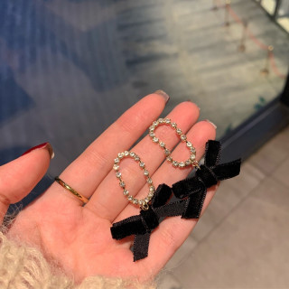 铜合金耳饰 AL06 丝绒春夏蝴蝶结耳环气质韩国耳钉女复古法式百搭