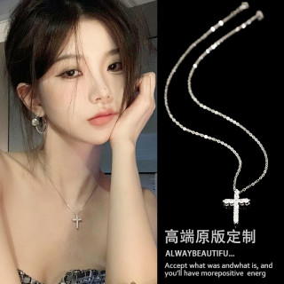 钛钢项链 吕珊同款项链锆石水滴十字架吊坠复古颈链潮酷锁骨链403