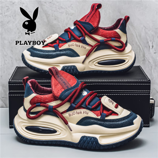 PLAYBOY 男鞋秋季新款厚底增高老爹鞋男士小众青少年休闲跑步运动鞋子男 红蓝 PLG2492464 41