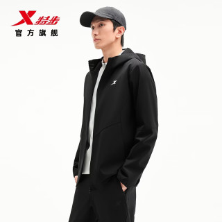 特步 防泼水上衣秋冬男夹克外套训练服户外骑行服双层风衣运动服 0106常规-正黑色-经典简约 L