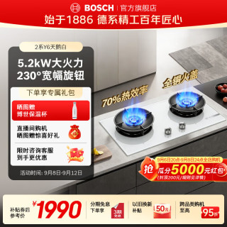 博世 2系Y6燃气灶家用猛火炉灶具双灶台 升级70%热效率 5.2kW大火力 230°宽幅旋钮