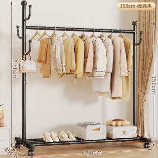 妙立 凉晒挂衣杆 衣帽架 经典黑150cm-特粗25管置物架挂钩