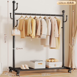 妙立 挂衣架 挂衣杆 衣帽架 巨粗32管经典黑120cm 置物架挂钩