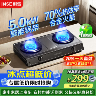 樱雪 燃气灶双灶 5.2KW猛火70热效率一级能效天然气燃气灶煤气炉双灶台式灶具黑色喷涂