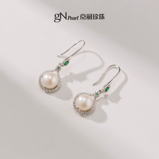 京润珍珠 梦瑶 925银8-9mm淡水珍珠耳钉强光馒头珠耳饰送闺蜜女友A