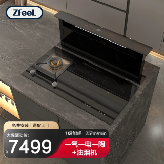 ZFEEL 自动升降油烟机中岛式隐藏式开放厨房吧台岛台别墅西厨内循环嵌入式抽油烟机