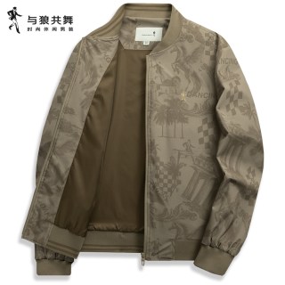 与狼共舞 国风满印棒球领夹克男2025春秋新款刺绣休闲时尚茄克外套