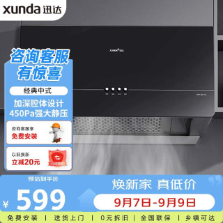 迅达 抽排中式吸油烟机家用小尺寸户型出租房700mm长一级能效按键控制 YZ1