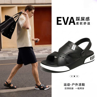 凉鞋男士夏季外穿EVA踩屎感开车防滑耐磨沙滩两用凉拖 黑色 42-43