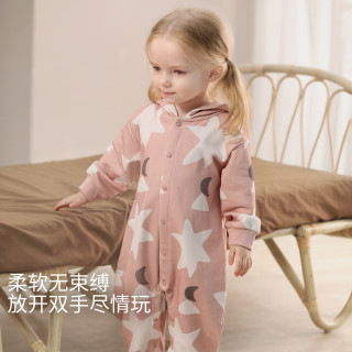 巴厘小猪 宝宝秋装连帽卫衣连体衣秋季小月龄婴儿外出服婴儿哈衣 星海漫漫