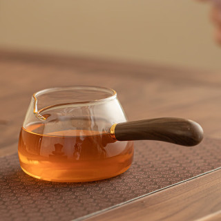 茉舟 木把高硼硅玻璃侧把公道杯加厚耐高温茶海分茶器功夫茶具茶器配件 大肚侧把公杯