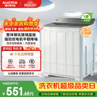 澳柯玛 12kg公斤半自动老式双缸双桶洗衣机  一级能效宿舍家用大容量京东自营AP120F01SP