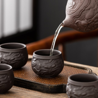 浮雕紫砂茶杯陶瓷品茗杯家用简约单个功夫茶小茶盏喝茶碗主人杯子