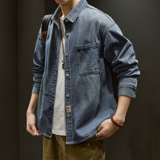 高品质潮牌牛仔衬衫男宽松大码2026春秋外套日系痞帅衬衣夹克男士