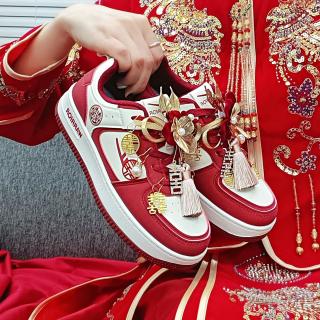 回力 婚鞋秀禾鞋女2026夏季新款红色鞋子运动鞋结婚鞋平底板鞋男