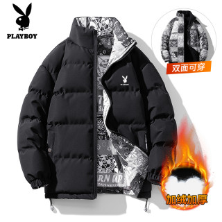 PLAYBOY 新款潮流双面穿百搭棉服冬季情侣加厚防寒保暖大码棉衣潮