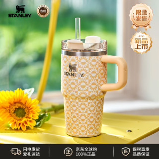 史丹利 网红吸管杯大容量办公车载不锈钢杯子591ML-黄油向日葵