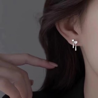 半日逅屿 爱心水滴耳钉女925纯银小巧可爱耳坠气质小众设计新款耳饰 925纯银