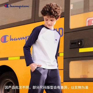 Champion 冠军儿童装男女大小童亲子薄款舒适插肩袖长袖T恤26秋季