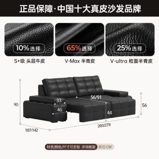 浪度家居 浪度劳伦斯电动真皮功能沙发床零靠墙现代简约头层牛皮小户型客厅