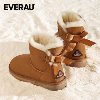 EVERAU 团冬季女靴雪地靴减龄单蝴碟结时尚加厚保暖防滑短靴EA3005