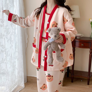 空气棉月子服秋冬季大码产后产妇哺乳孕妇睡衣女春秋三件套家居服