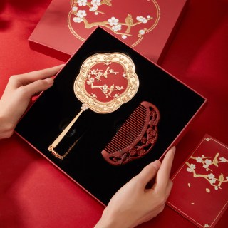 和玺 故宫文创喜上眉梢手柄镜化妆镜便携梳子教师节新婚伴手礼物女