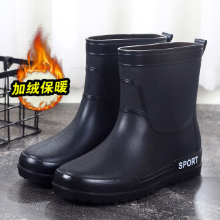 中筒男士水鞋加绒保暖防滑工地耐磨胶鞋冬天防寒雨靴防水雨鞋男款