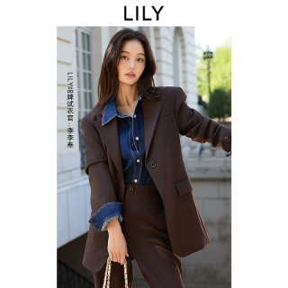 LILY 菁英西装2025秋新款复古老钱风廓形宽肩通勤高级感西服外套女 732巧克力色 M