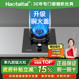 Haotaitai 家用燃气灶液化气单灶猛火台式嵌入式猛火炉具5.0KW九腔猛火钢化玻璃防风聚能单头灶